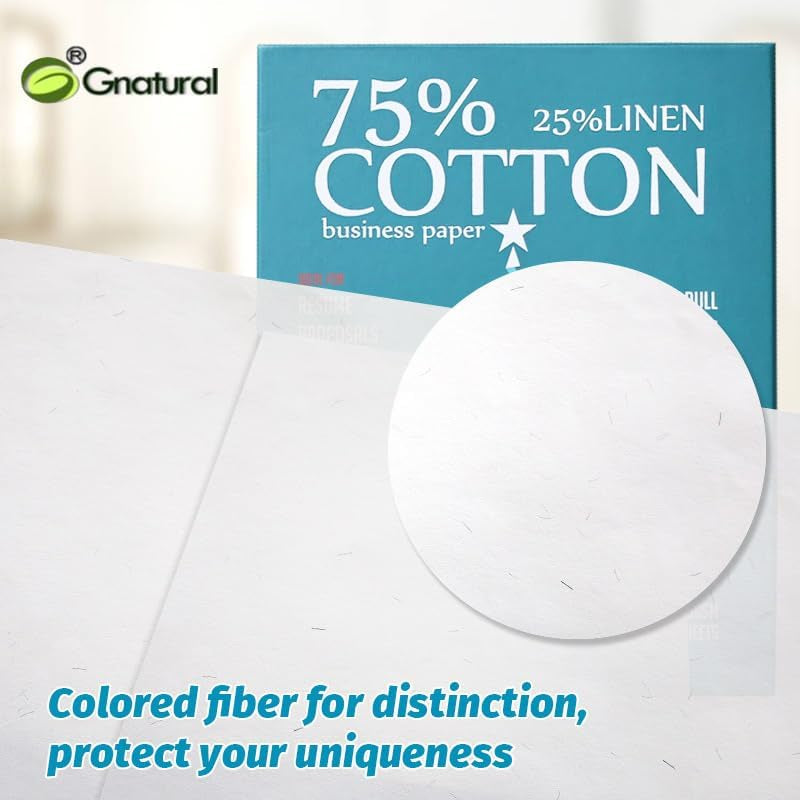 75% Cotton 25% Linen Paper, 85Gsm Inkjet Printing Paper, 8.5"X11" White Color Resume Paper,100 Sheets Won'T Get Wet Cotton Paper