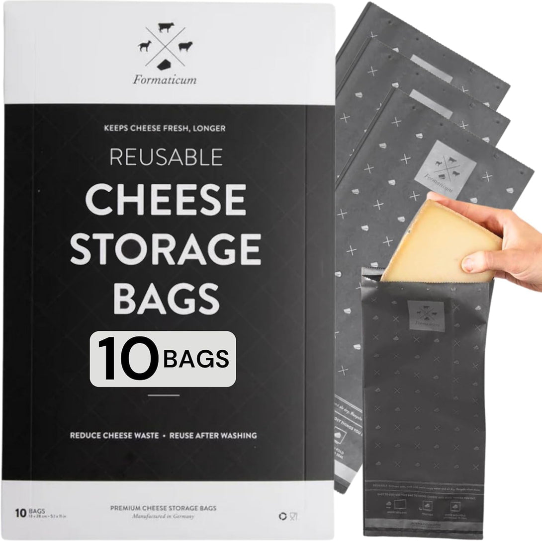 Formaticum Reusable Cheese Storage Bags | Size 5" X 11" | Professional-Grade Cheese Strorage Bag | Store Cheese, Sandwiches, and Charcuterie | Kitchen Organization | Manufactured in Germany | 10 Bags