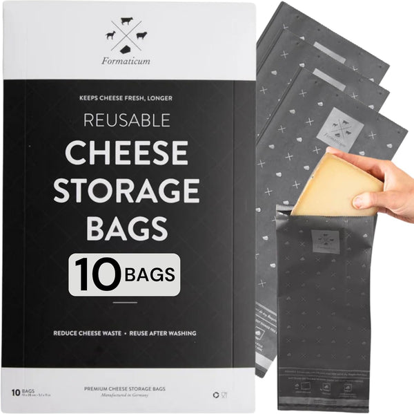 Formaticum Reusable Cheese Storage Bags | Size 5" X 11" | Professional-Grade Cheese Strorage Bag | Store Cheese, Sandwiches, and Charcuterie | Kitchen Organization | Manufactured in Germany | 10 Bags