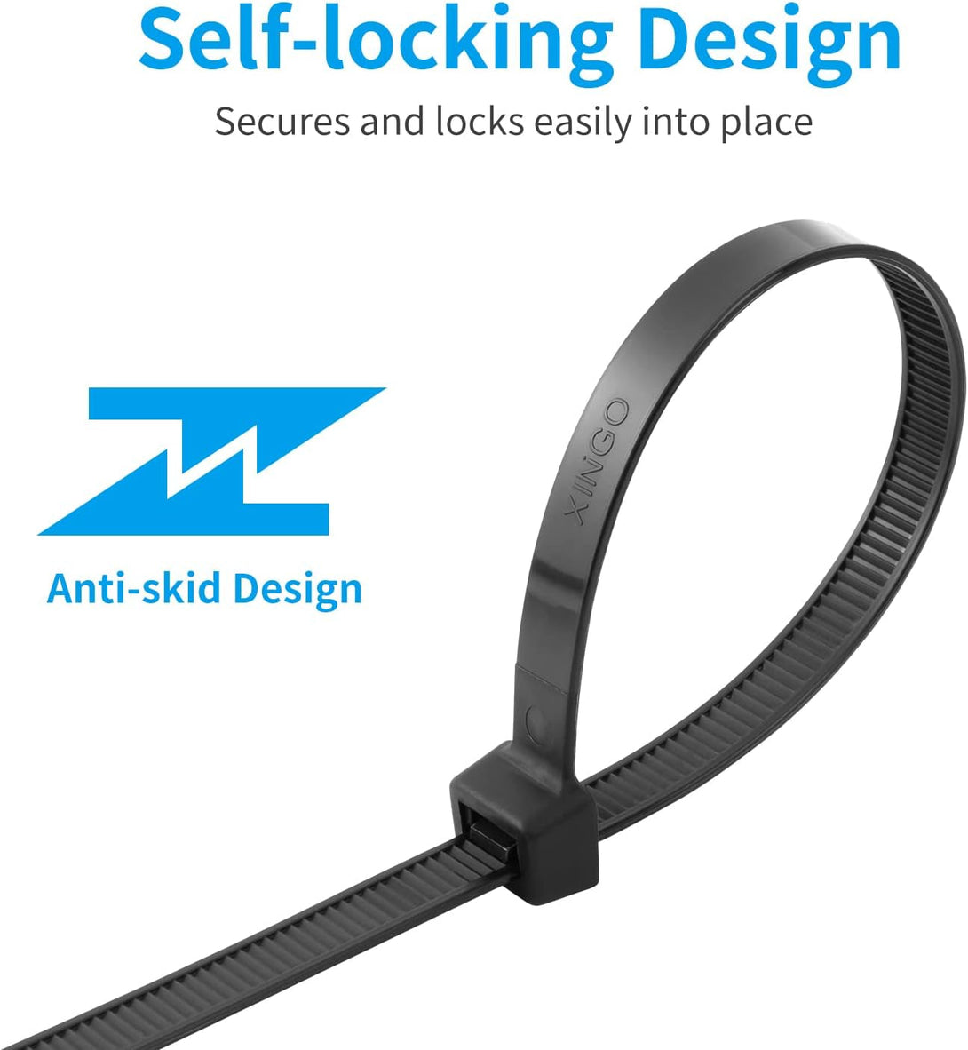 XINGO 48 Inch Black Zip Ties Heavy Duty 25 PCS, 200 LBS Ultra Strong Plastic Wire Ties, Large Cable Ties Extra Long Tie Wraps, Indoor and Outdoor UV Resistant