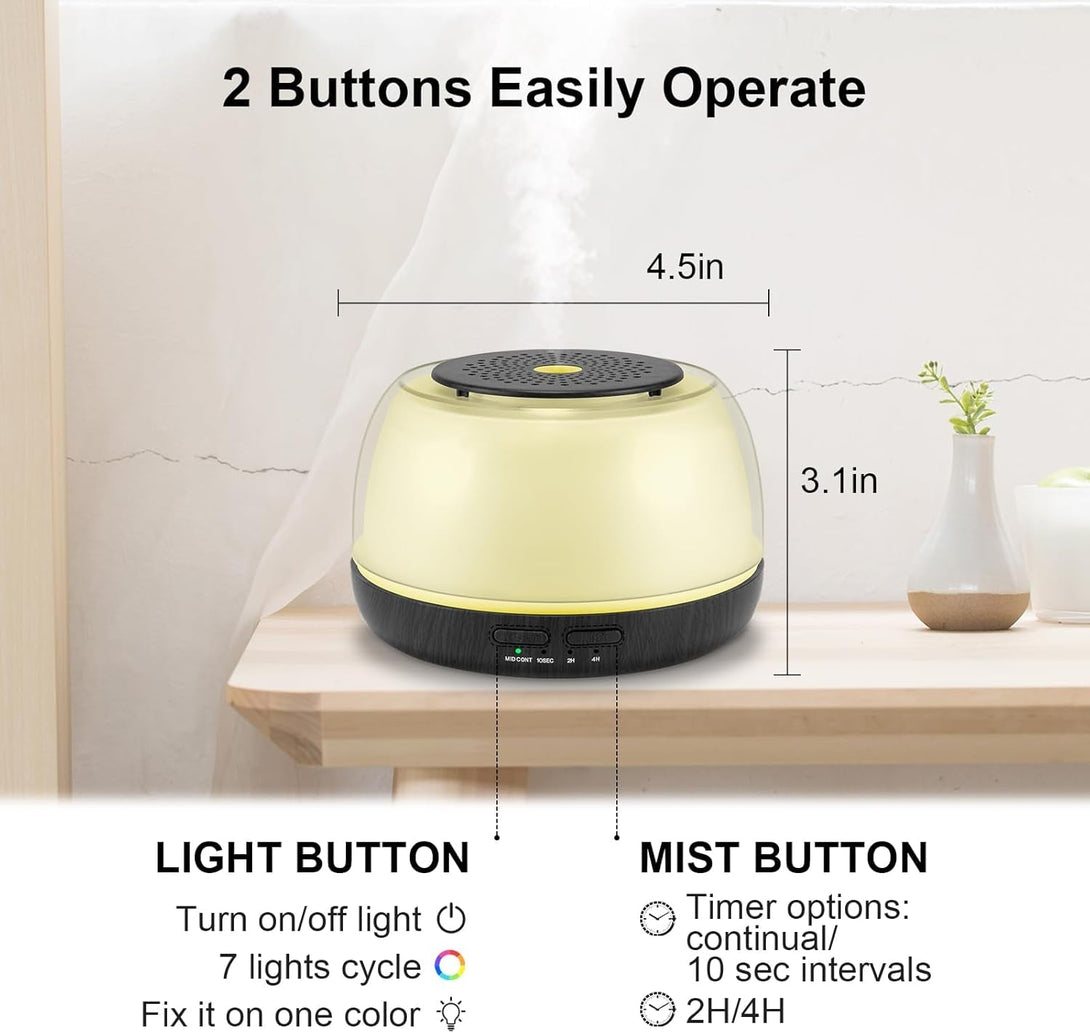 300ML Essential Oil Diffuser - 8-Hour Aromatherapy with Remote Control, 7-Color LED Lights, 4 Timer Settings for Home