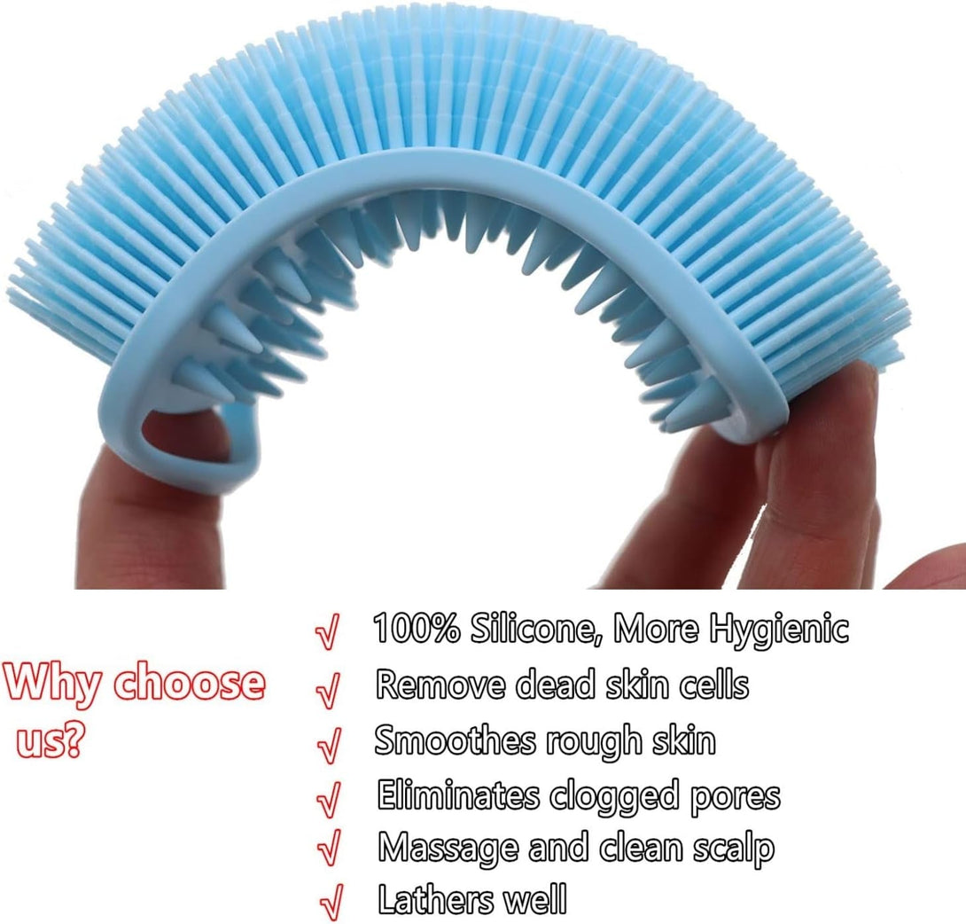 2Pack Dual Sided Silicone Body Scrubber for Exfoliating, Shower and Scalp Massage, 2 in 1 Bath & Shampoo Brush,Soft Exfoliating Body Shower Scrubber Brush (Pink&Blue)