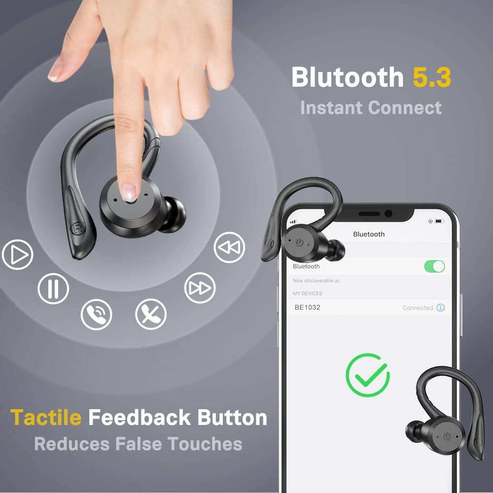 APEKX Bluetooth Headphones True Wireless Earbuds with Charging Case IPX7 Waterproof Stereo Sound Earphones Built-In Mic In-Ear Headsets for Sport Running Black