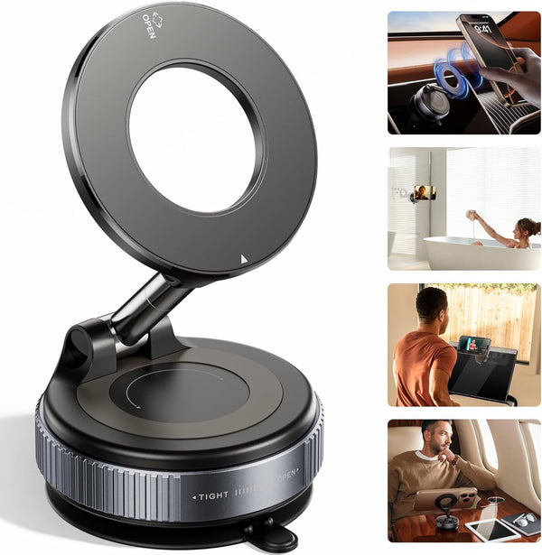 2026 Upgraded Vacuum Magnetic Car Phone Holder 360° Reinforced 96LBS Ultra Suction Cup Phone Mount for Magsafe Cell Phone Holders for Your Car/Gym/Mirror Mount for Iphone & Android