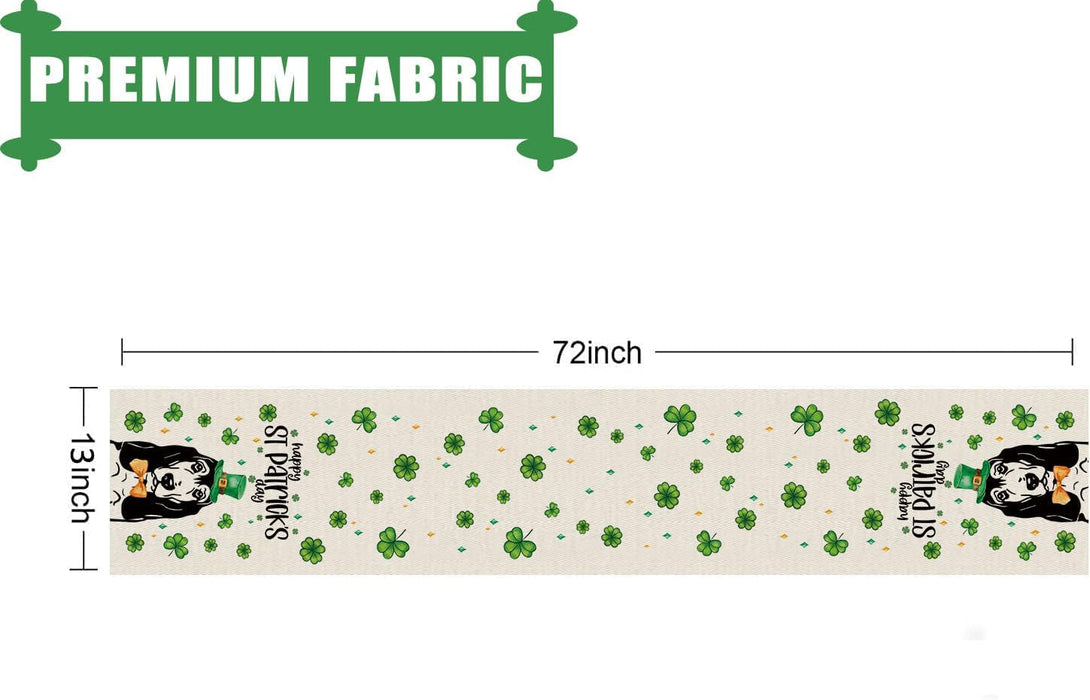 GPGHE St Patricks Day Table Runner Basset Hound Dog Shamrock Table Runners Seasonal Holiday Party Kitchen Dining Table Decorations Indoor Outdoor Home Decor 13X72 Inch