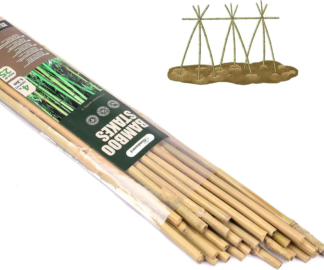 Bamboo Stakes 4Ft Natural Plant Stakes for Tomatoes, Beans, Climbing Plants Support - 25 Pack Bamboo Sticks for Plants