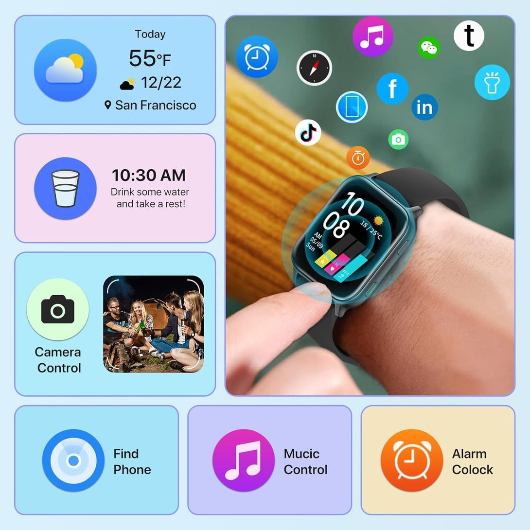 UMIDIGI Smart Watch Uwatch 5S for Men Women, Spo2 Oxygen Saturation Detection, Health and Fitness Tracker, 1.7" Touch Screen, 5ATM Waterproof, Heart Rate Monitor, Sleeping Tracking for Android Ios