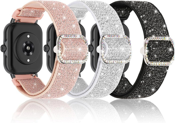 3 Pack Stretchy Nylon Bands Compatible with Woneligo/Fitpolo Smart Watch IDW13, 22Mm Elastic Straps for TOOBUR IDW19/ENOMIR IDW19/MILOUZ Idw19/Gydom Idw19/Faweio Idw19/Hoowel Idw19/Amzhero Idw19/Tensky IDW19/WNH IDW19 Smart Watch Glitter Bands for Women