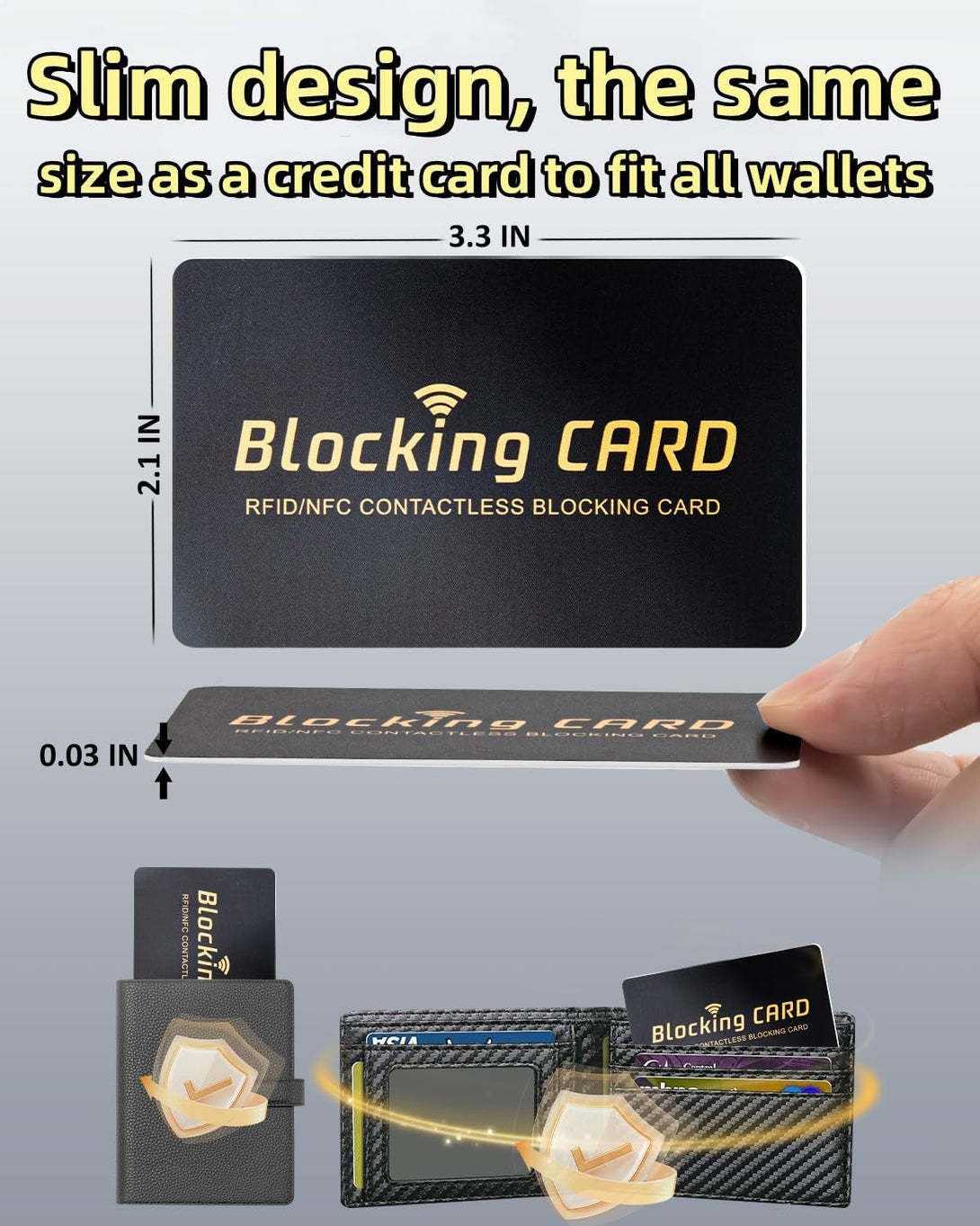 Aigee RFID Blocking Cards 6 Pack, Contactless NFC Debit Credit Card Passport Protector, One Card Protects Entire Wallet for Men and Women, New RFID Blocking Technology No Batteries Required (Black)