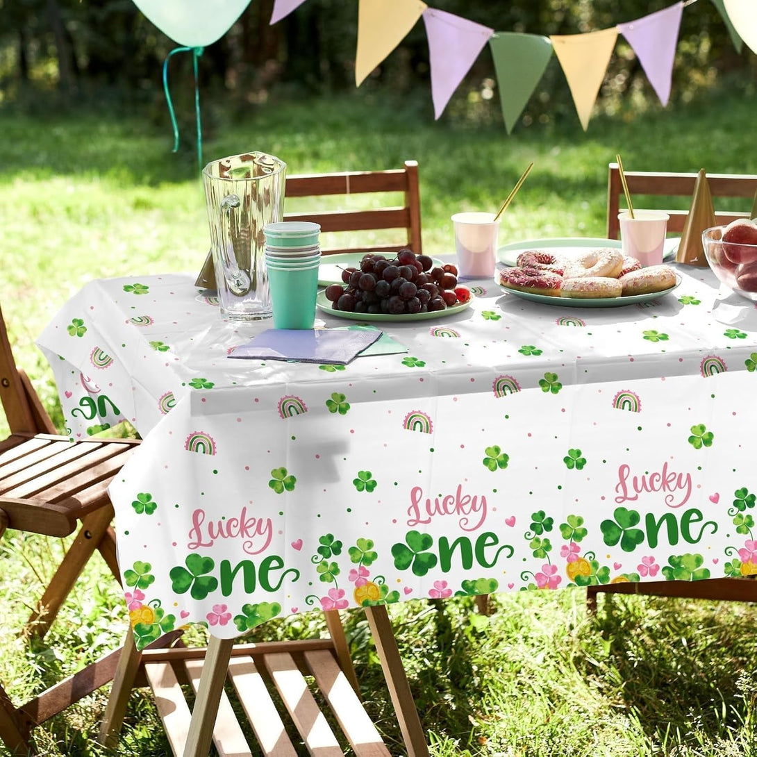 St. Patrick'S Day Table Cover Waterproof Shamrock Lucky One Girl'S Party Tablecloths March First Birthday Party Decorations 1St Birthday Decor Irish Party Supplies Plastic Table Runners Set of 3