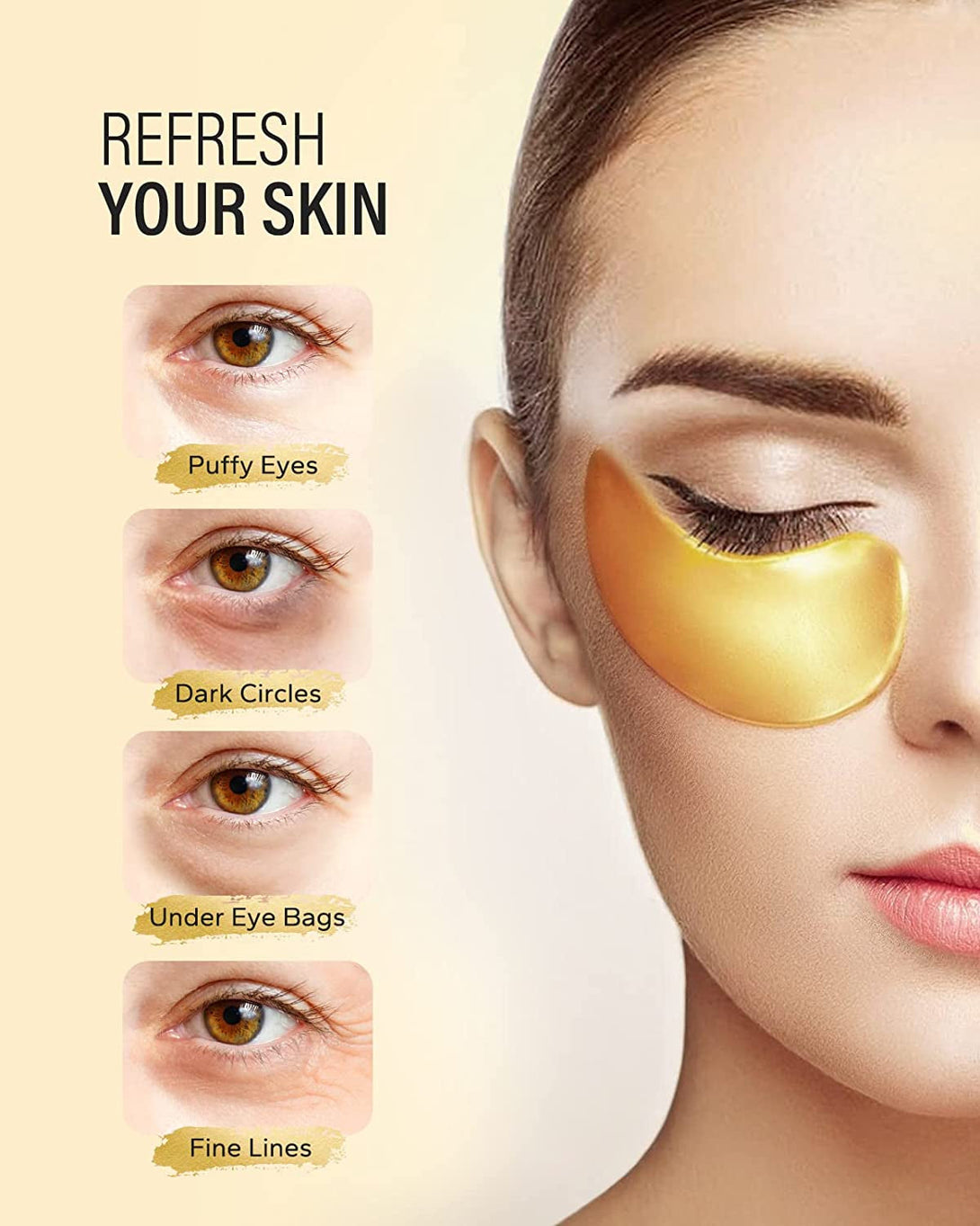 24K Gold under Eye Patches (30 Pairs), Eye Mask, Collagen Skin Care Products, Eye Patches for Puffy Eyes, Eye Masks for Dark Circles and Puffiness
