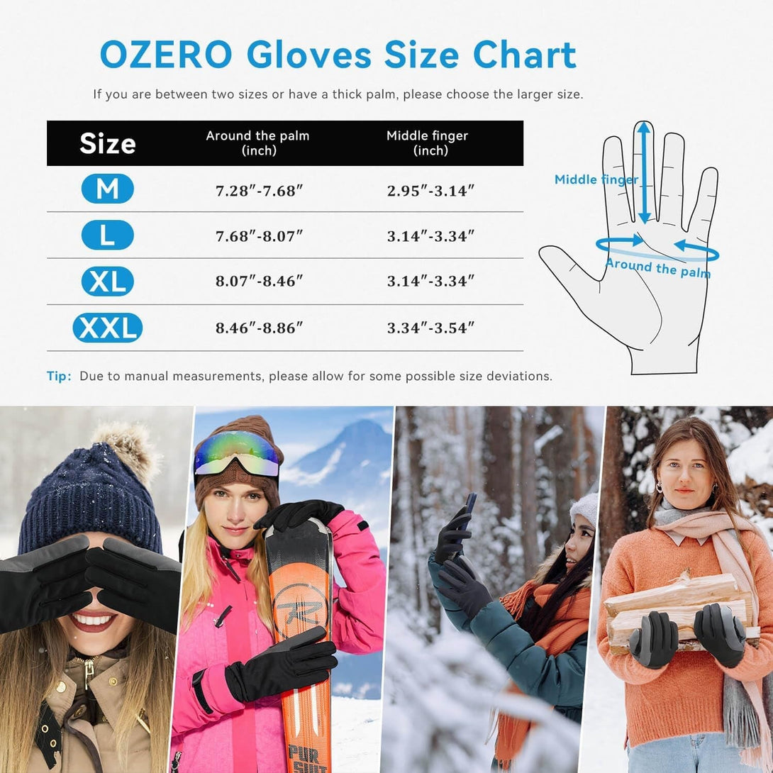 OZERO Winter Gloves for Women - Touchscreen Anti-Slip Palm Windproof Thermal Cycling Glove for Texting Hiking Driving Running