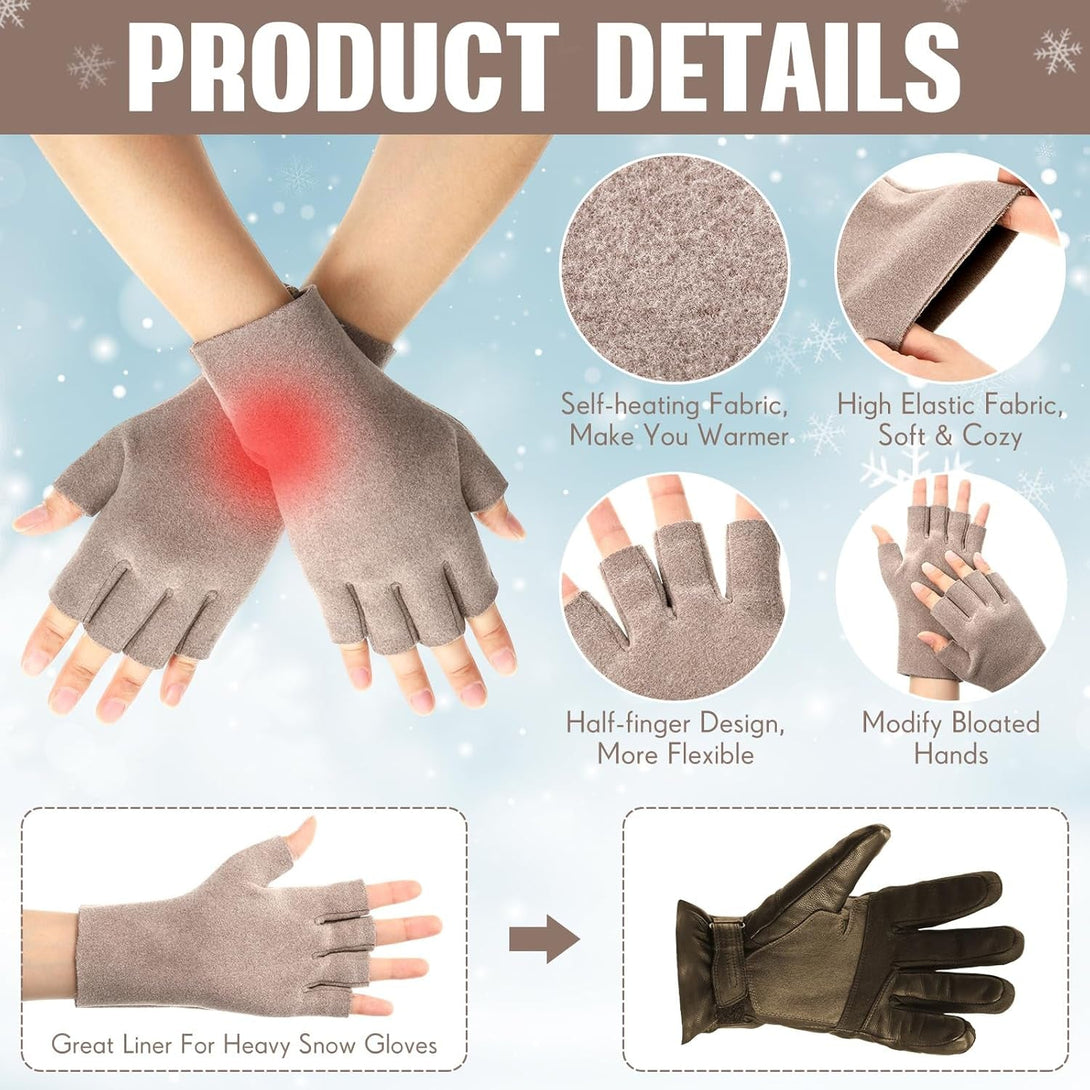 Geyoga 4 Pairs Winter Fingerless Gloves Touchscreen Texting Gloves Self Heat Arthritis Compression Gloves(Multicolor)