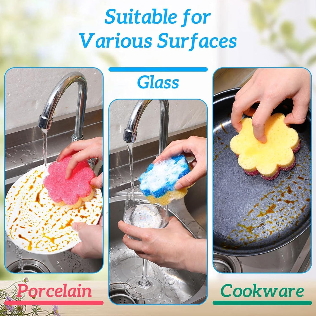 3Pcs Dish Soap Sponge, Dish Washing Sponge,Dual-Sided Temperature Scrubby Sponges,Flower Dual-Sided Sponge for Dish, Bathroom, Kitchen, Washing & Plus,Multipurpose