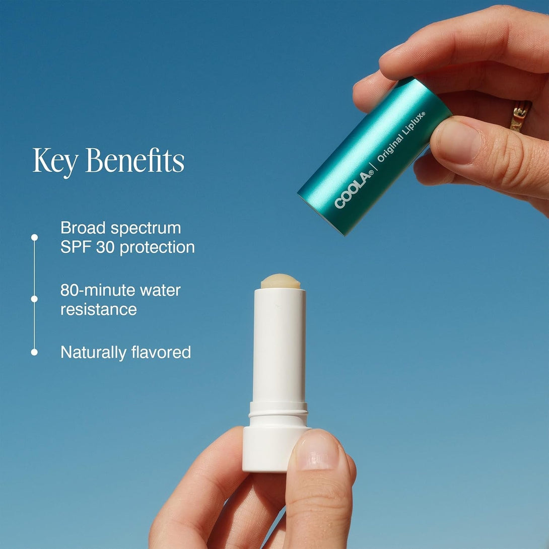 COOLA Organic Liplux Lip Balm and Sunscreen with SPF 30, Dermatologist Tested Lip Care for Daily Protection, Vegan and Gluten Free, 0.15 Oz