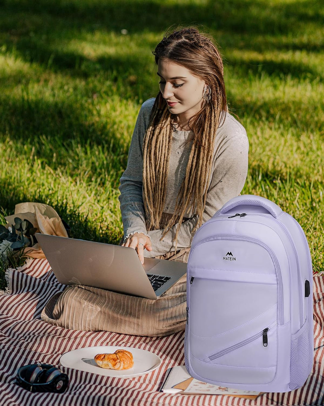 MATEIN Large Travel Backpack for Womens, Lightweight Carry on Backpack TSA Approved Fits 17 in Laptop, Spacious Laptop Bag for Travel Essentials, College Bookbag for Women, Purple