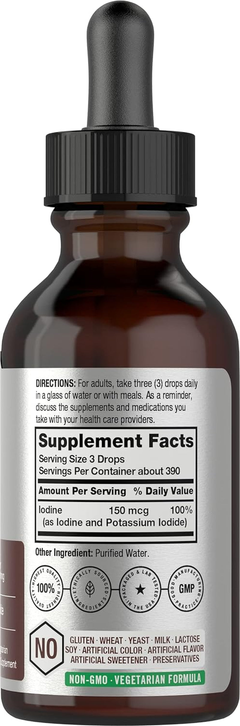 Horbäach Liquid Iodine Drops | 2 Fl Oz | 150 Mcg | Iodine & Potassium Iodide Liquid Tincture | Vegetarian, Non-Gmo, Gluten Free Supplement