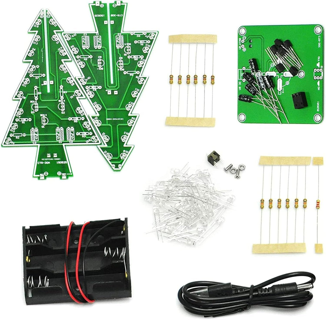3D Xmas Christmas Tree DIY Model Assemble Kit with 7 Color Flashing RGB LED Circuit Funny Electronic Science Experiment Kit STEM Project PCB Board for Student Teens Soldering Practice Learning