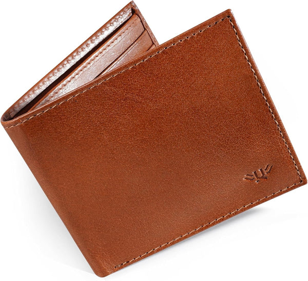 LUXEORIA Genuine Leather Wallet for Men, Handcrafted Travel Wallet, Minimalist Mens Slim Bifold Wallet, Anti-Theft RFID Blocking Wallet for Men'S, Bi-Fold - Tan Brown