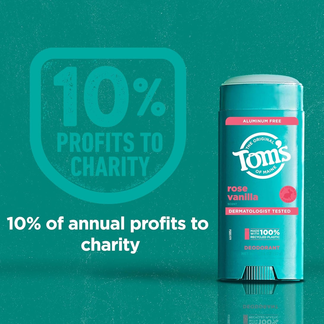 Tom’S of Maine Rose Vanilla Aluminum Free Natural Deodorant for Women & Men | Goes on Clear | Odor & Wetness Protection | Naturally Derived and Moisture-Locking Ingredients | 3.25 Oz