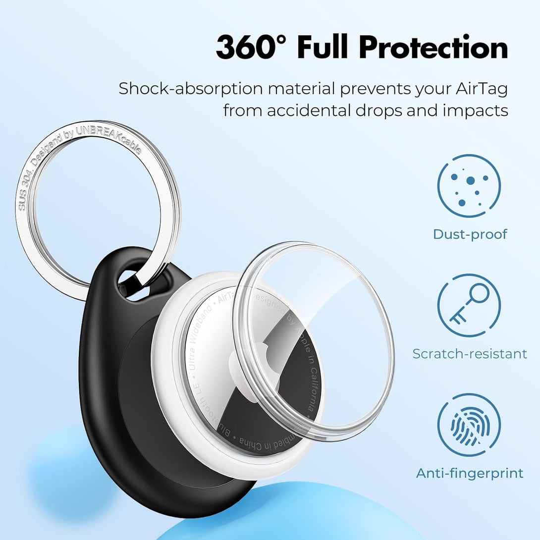Unbreakcable Apple Airtag Holder - 4 Pack [Fit Tightly Design] [Easy to Install] [Hold Air Tag Securely] Waterproof TPU Shell Protective Case with 304 Stainless Steel Keychain Key Ring