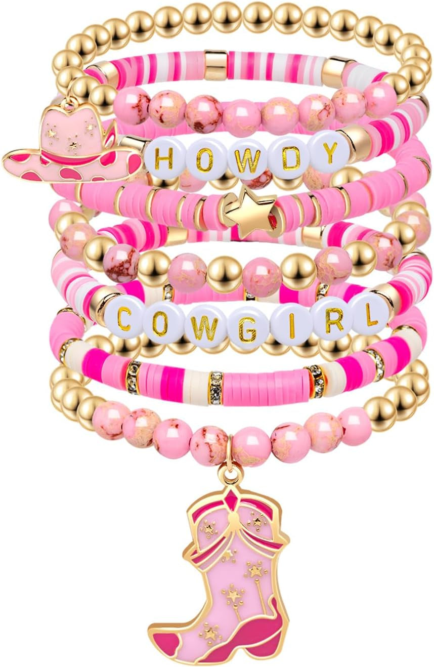 Artlunar Western Cowgirl Beaded Stretch Bracelets, Stackable Cowgirl Hat Boot Accessories, Bohemian Jewelry for Women Girls Teens Christmas Birthday Gift