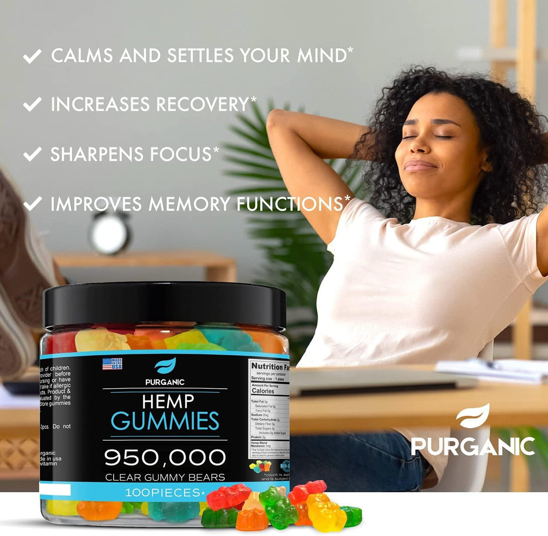 Hemp Gummies – Helps Support Sleep, Peace and Relaxation - High Strength and Support All Natural Tasty Fruit Flavors - Made in USA – 100Ct