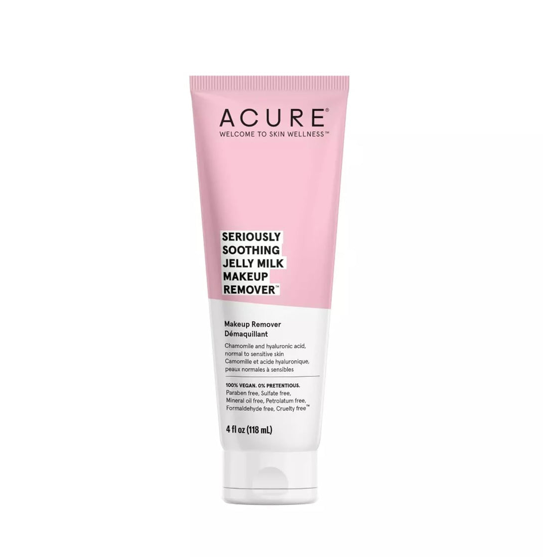 Acure Seriously Soothing Jelly Milk Makeup Remover - Waterproof Make up Removal for Normal to Sensitive Skin - Moisturizing Finish - Milky Texture with Chamomile & Hyaluronic Acid -100% Vegan- 4 Fl Oz