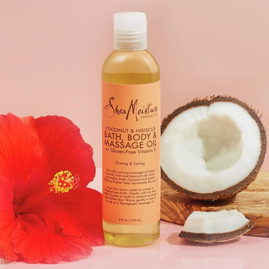 Sheamoisture Body Oil, Bath, and Massage for Dull Skin Coconut Oil and Hibiscus for Glowing Skin 8 Oz