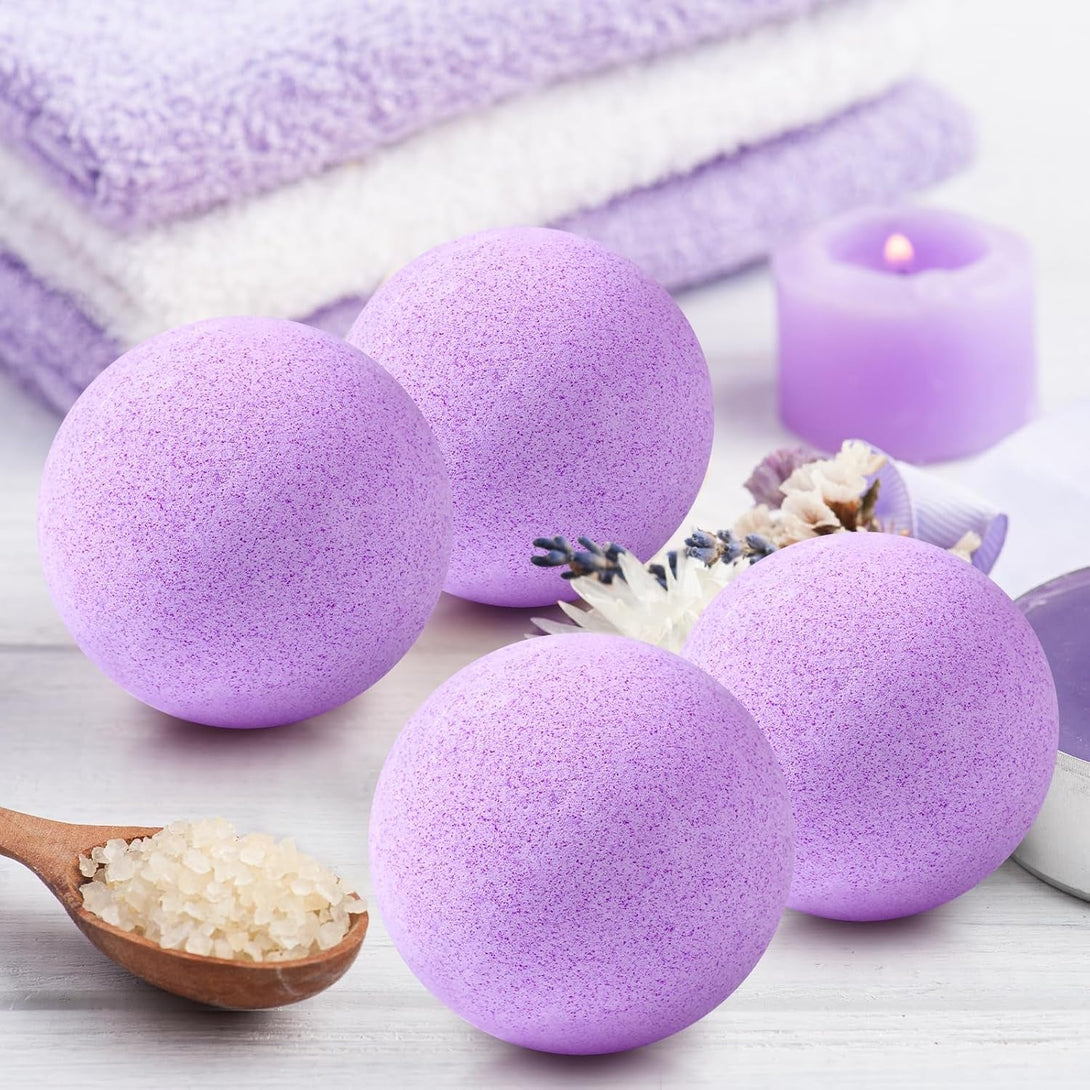 Natural Hemp Oil Extract and Lavender Essential Oils Bath Bombs Salt Balls,4 Pack Gift Set,Moisturizing Dry Skin,Fizzy Spa,Relaxation,Self Care,Relaxing,Bubble Bath Bomb Gifts Idea for Men Women