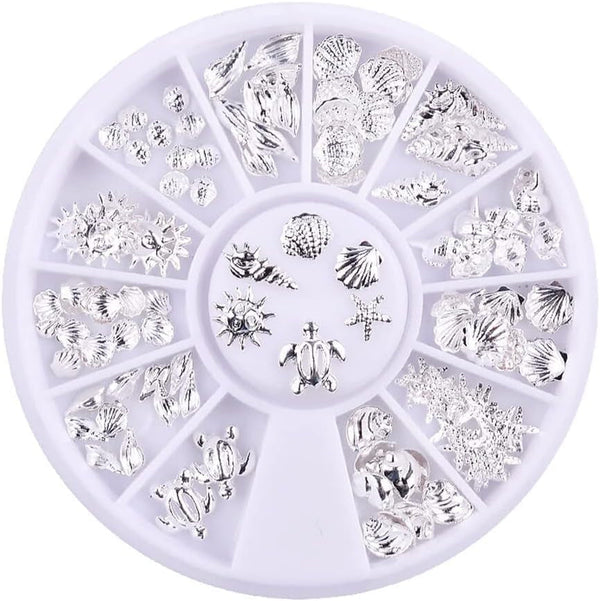 120Pcs/Pack Sliver Nail Art Decorations Mini Ocean Accessories Nail Art Rhinestones Silver Shell Conch Nail Charms Manicure Decor DIY Nail Decoration for Beauty and Personal Care