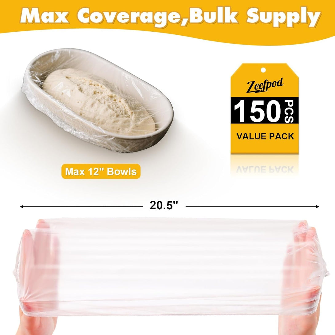 150PCS Plastic Bowl Covers for Banneton Bread Proofing Basket Fit up to 12" Bowls, for Sourdough Bread Baking Supplies, Bread Proofing，Leftovers,Outdoor Use, Dust-Proof Food Storage Covers
