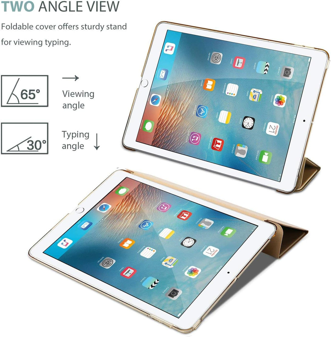 Procase Smart Case for Ipad 9.7 Inch Ipad 6Th/5Th Generation 2018 2017(Model: A1893 A1954 A1822 A1823), Ultra Slim Lightweight Stand Cover with Translucent Frosted Back -Gold