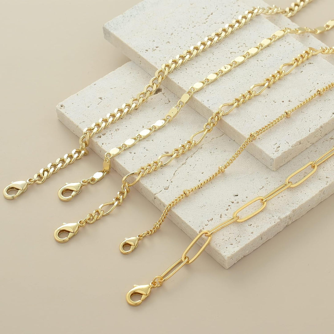 Gold Bracelets for Women Trendy,14K Real Gold Plated Dainty Stackable Paperclip Cuban Link Chain Bracelets,Cuff Bracelets Jewelry Set Adjustable 7"+2"