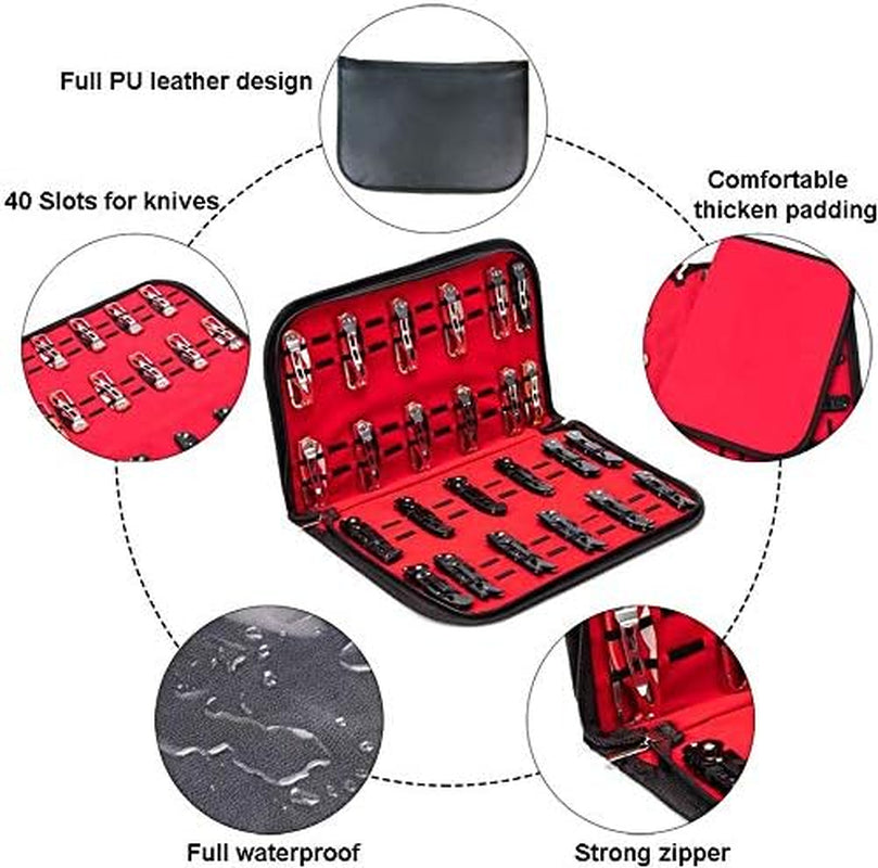 HERSENT Pocket Knife Storage Case,Folding Knife Pouch Carrier Holder,40 Slots Small Knife Carrying Cases,Versatile Knife Collection for Survival,Tactical,Outdoor,Edc Mini Knife