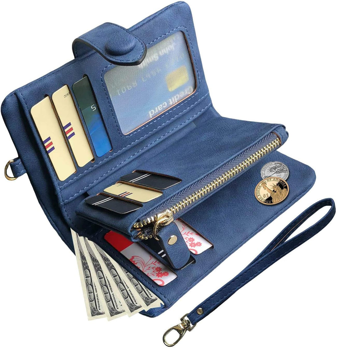 Pofeexio Womens Small Bifold Leather Wallets RFID Ladies Wristlet with Card Slots Id Window Zipper Coin Purse