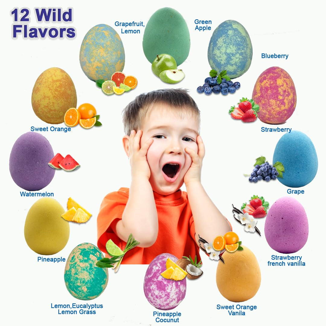 Bath Bombs for Kids with Surprise Inside- 12 Pk Kids Bath Bombs with Jungle Toys, Organic, Natural, Skin-Moisturizing Bubble Bathbombs. Birthday Gifts for Boys, Girls, Toddlers