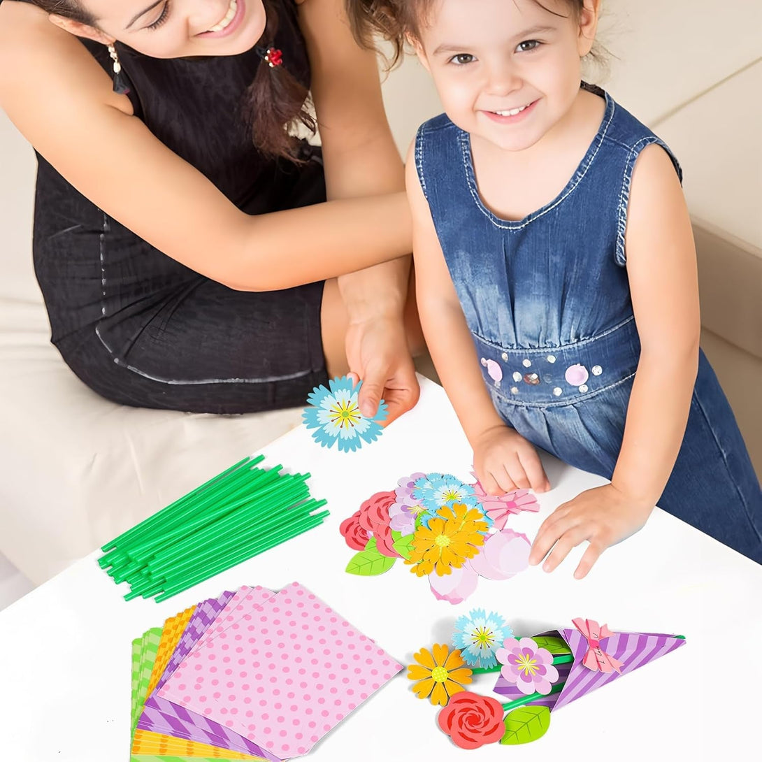 24 Pcs Flower Bouquet Craft Kit Make Your Own Flower Bouquets DIY Mother'S Day Gift Floral Bouquet School Classroom Home Fun Activities with Straw and Floral Paper for Teacher Appreciation Week Gifts