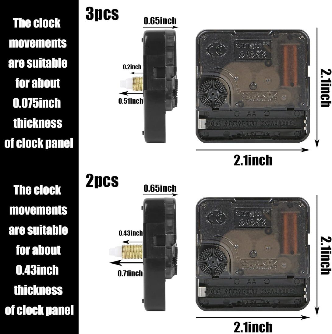 5Pcs High Torque Quartz Clock Movement Mechanism Replacement Clock Kit with 12 Different Pairs of Hands Clock for DIY Handicrafts Repair Clock Parts Shaft Lengths 13Mm 18Mm