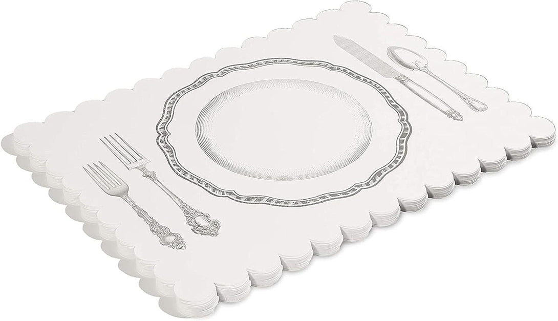 Sparkle and Bash Paper Placemats for Table, White Mats with Scalloped Edge (14 X 10 in Bulk Restatent Paper Placeats, Pack of 100)