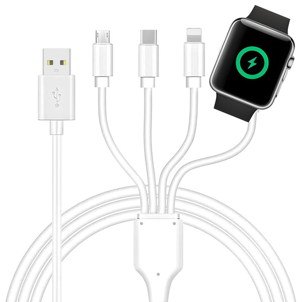 4 in 1 Watch & Phone Charger Cable, Multi Charging Cord, Fast Magnetic Cable USB Type C for Apple Watch, Iphone, Pods, Android & More / 3.3Ft