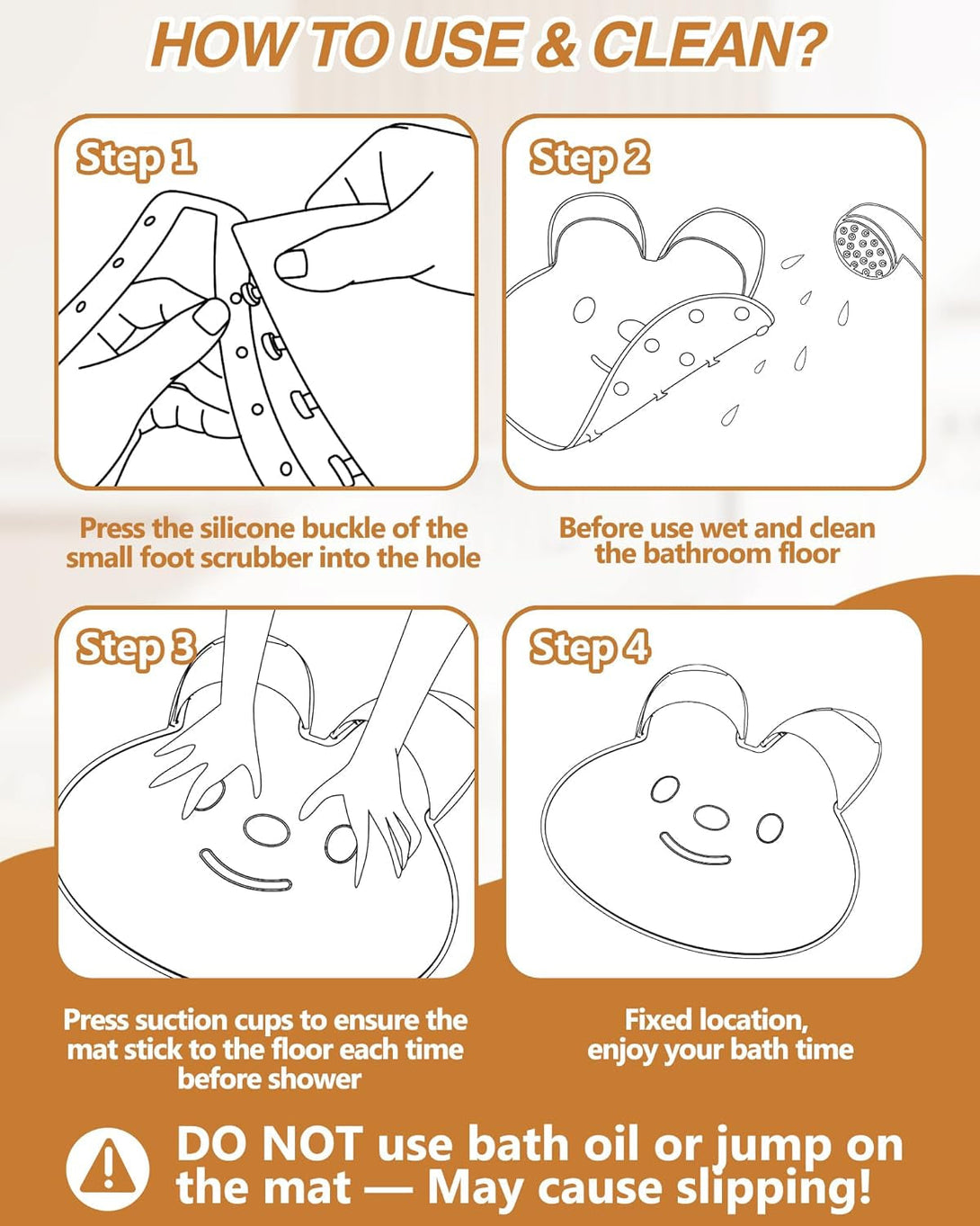 Manmihealth Upgrade Shower Foot Scrubber Mat with Non-Slip Suction Cups, Rabbit-Shaped Silicone Foot Scrubber in Shower for Men & Women (Khaki)