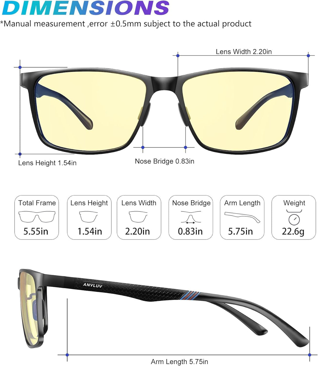 ANYLUV Blue Light Glasses Men/Women, Al-Mg Metal Computer Blue Light Blocking Glasses, Relieve Eyestrain and Eye Protection