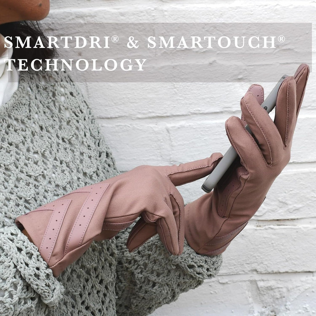 Isotoner Womens Spandex Touchscreen Cold Weather Gloves with Warm Fleece Lining and Chevron Details