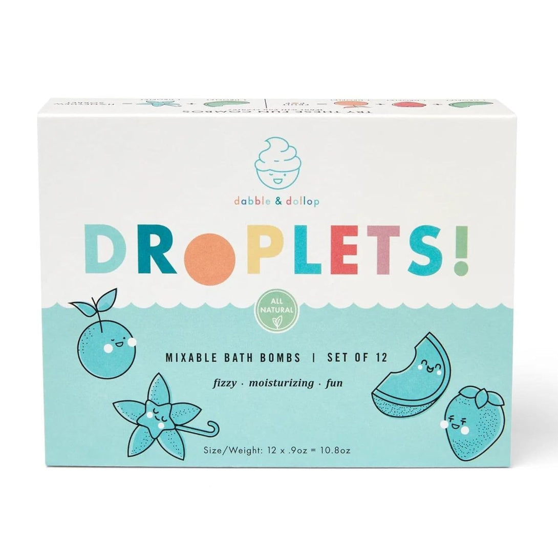 Dabble & Dollop Bath Bombs, 100% Natural Droplets for Kids, Original Scents - USA Made, Moisturizing & Fun Droplets, Paraben & Sulfate Free, Vegan, Gluten-Free (Set of 12)