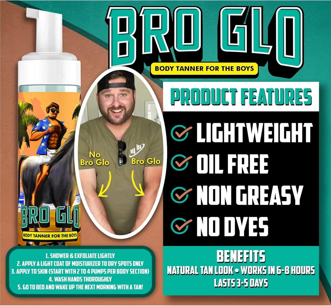 Self Tanner for the Boys - Quick Application Foam Mousse Easy Sunless Tan for Face and Body Oil Free Water Based Faster Skin Drying Natural Sun Kissed Bronze Color Perfect Men 6.76 FL Oz