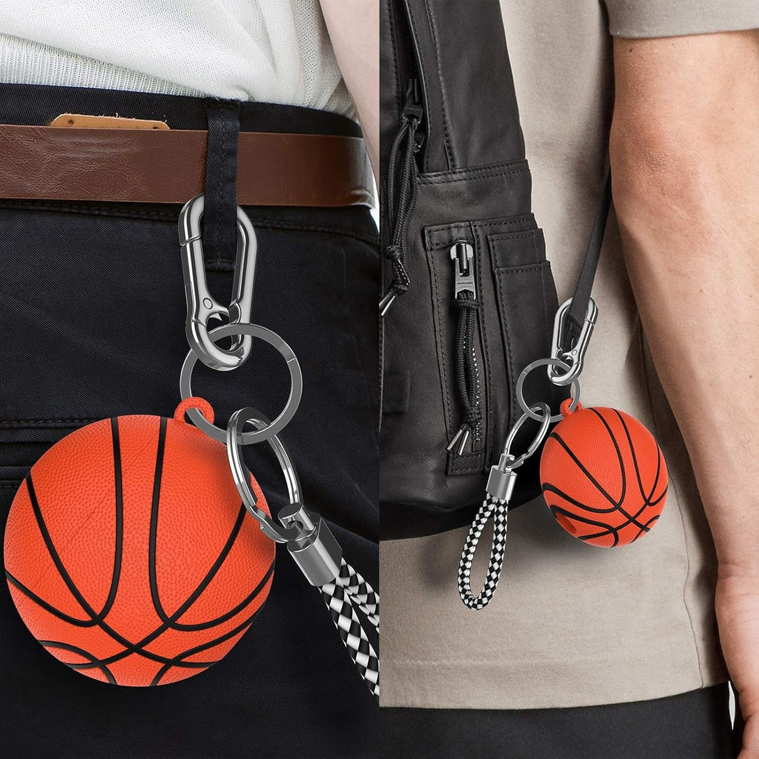 For Airpod Case, Cool Design Sports Cute Funny Basketball round Hard PC Plastic Airpods Case Cover with Keychain Key Ring Lanyard Compatible with Airpods 2 & 1, Brown
