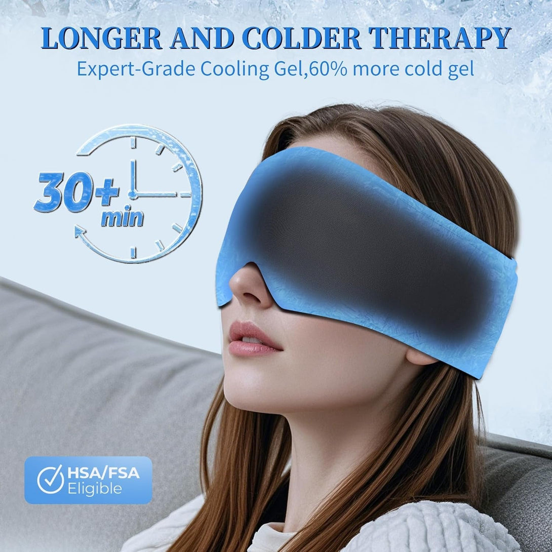 Cooling Gel Eye Mask for Puffy Eyes - Dark Circles, Migraine Relief, FSA HSA Eligible,Facemoon Reusable Sleep Mask for Ice Cold Compress, Long-Lasting Comfort for Dry Eyes, Eye Strain(Black)
