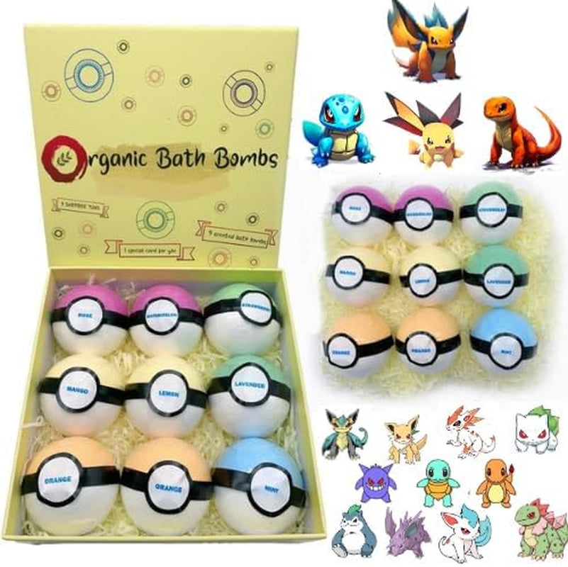 Bath Bombs for Kids - 9 Pack Organic Bath Fizzes with Essential Oils, Natural Ingredients, Soothing Aromatherapy, Great Gift for Boys and Girls, Fun Bath Toy, 3.5 OZ