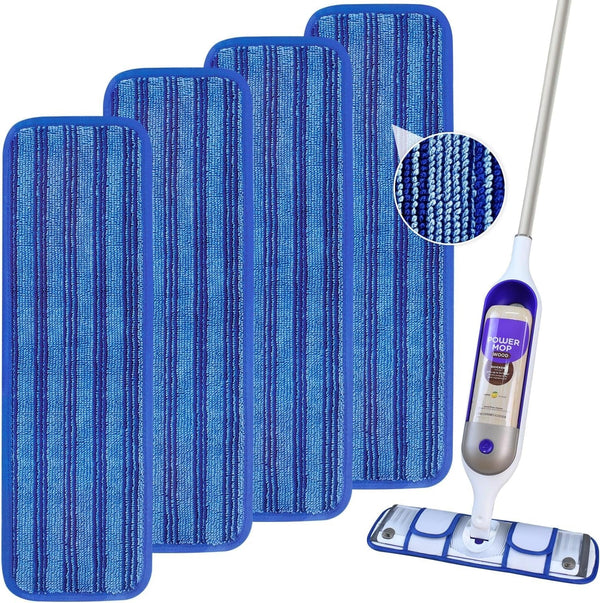 4 Pack Upgraded Reusable Mop Pads Compatible with Swiffer Powermop, Mop Refill Pads Replacement for Swiffer Power Mop Spray Mop Pads for Multi-Surface Floor Cleaning, Quality Updated Cationic Material